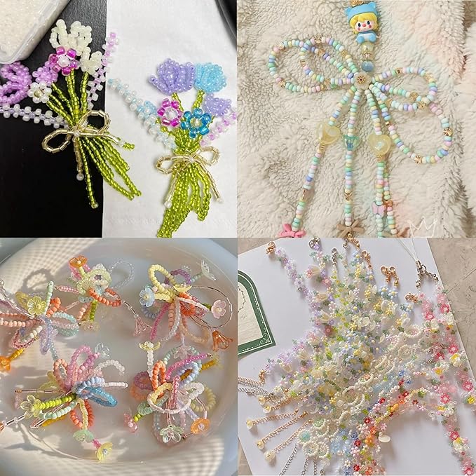 EuTengHao Glass Seed Beads for Bracelet Making Kit, 8/0 Small Pony Beads for Bracelet Necklace Jewelry Making DIY Crafting (3mm, 48 Colors, Frosted Glass and Lacquered)