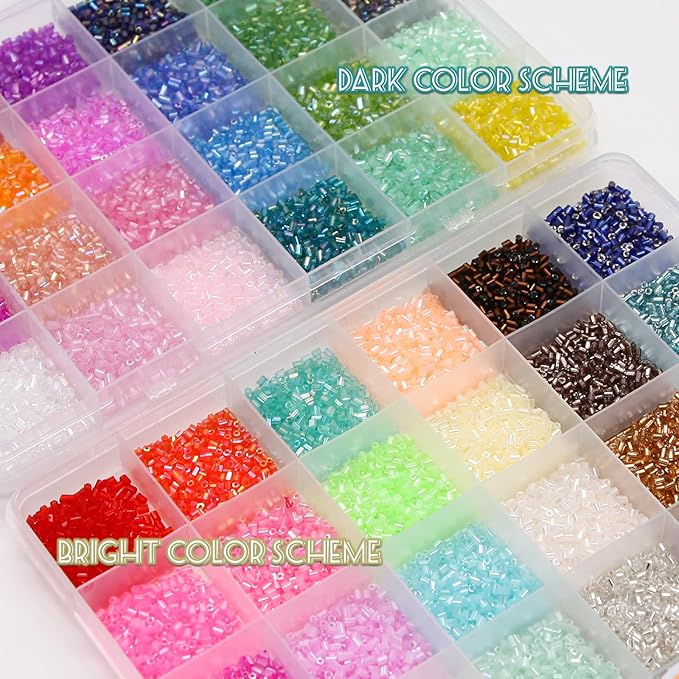 EuTengHao 16800pcs Tube Beads Kit Glass Bugle Seed Beads Small Craft Beads for DIY Crafting Jewelry Making Supplies (3mm, 350 Per Color, 48 Colors)
