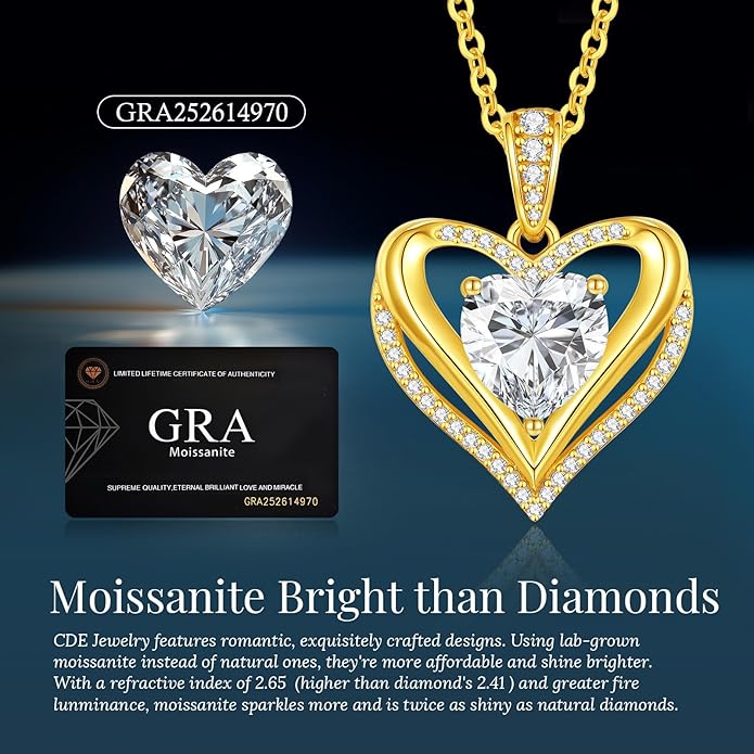 Moissanite Infinity Love Heart Pendant Necklaces for Women, 1-3 Carat 925 Sterling Silver 18K Gold Plated Engraved with"I LOVE YOU', Anniversary Birthday Present Jewelry Christmas Valentines Day Gift for Women Wife Girlfriend Her