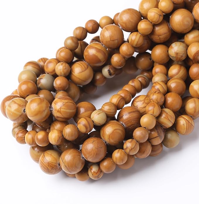 12MM 30PCS Yellow Woodgrain Stone Beads for Jewelry Making DIY Craft Gemstone Beads Kit Cosmic Crystal Pebbles for Bracelets, Necklaces