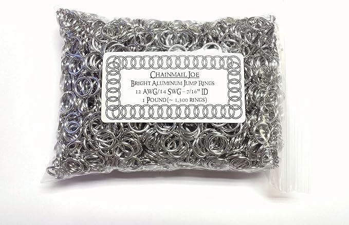 1 Pound Bright Aluminum Chainmail Jump Rings 14G 7/16" ID (1300+ Rings)