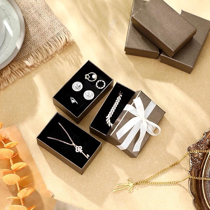 Tenceur 100 Pcs Valentines Jewelry Gift Boxes Bulk Kraft Jewelry Cardboard Box for Necklace Earring Bracelet Storage Package