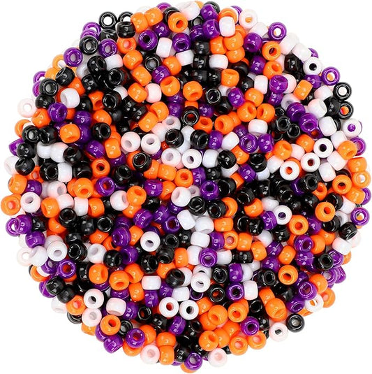 UPINS 1200Pcs Halloween Pony Beads Orange Purple Black White Pony Beads DIY Craft Beads for Halloween Jewelry Making and Crafting