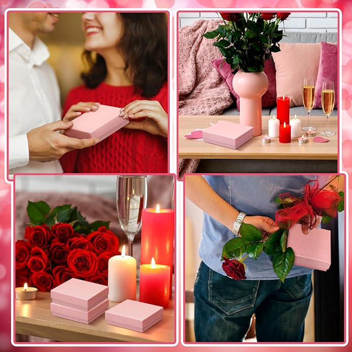 Tenceur 100 Pcs Valentines Jewelry Gift Boxes Bulk Kraft Jewelry Cardboard Box for Necklace Earring Bracelet Storage Package