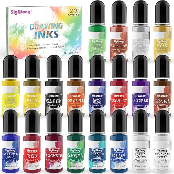 Alcohol Ink Set - Vibrant Colors High Concentrated Alcohol-Based Ink, Concentrated Epoxy Resin Paint Colour Dye Great for Resin Petri Dish, Coaster, Painting (10ml Each)
