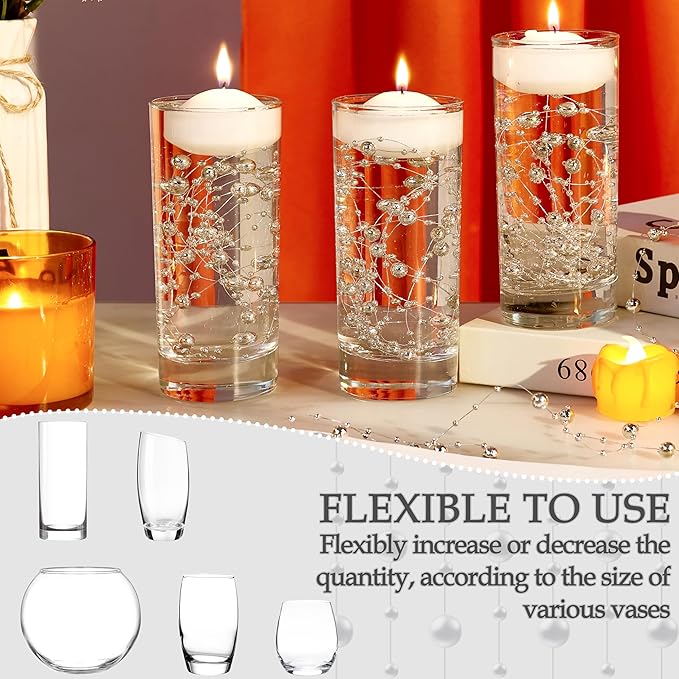 LAIDANLA 30 Pcs Silver Artificial Floating Pearls for Vases Faux Pearl Beads String for Garland Vase Filler Floating Candle Wedding Holiday Party Table Centerpiece Vases Decor