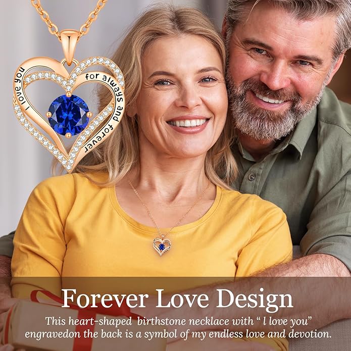 CDE Valentine's Day Gift Forever Love Heart Necklaces for Women, Wedding Anniversary, Birthday Mothers Christmas Day Gifts for Mom, Mother, Wife, S925 Silver Jewelry with Birthstone Pendant