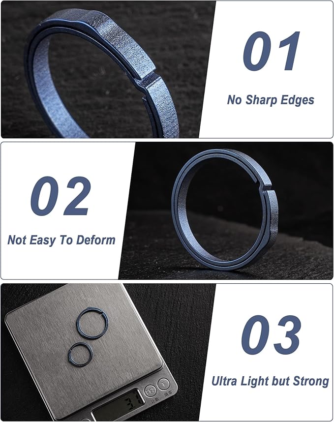 TISUR Titanium Key Ring,Elegant Quick Release Side Pushing Split Rings Kit for Keychains,Heavy Duty Keyring for Dog Tag