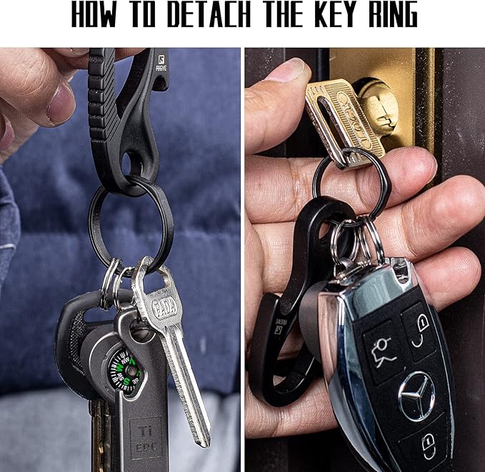 TISUR Titanium Key Ring,Elegant Quick Release Side Pushing Split Rings Kit for Keychains,Heavy Duty Keyring for Dog Tag