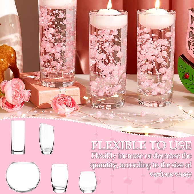 LAIDANLA 30 Pcs Pink Artificial Floating Pearls for Vases Faux Pearl Beads String for Garland Vase Filler Floating Candle Wedding Valentine's Day Birthday Party Table Centerpiece Vases Decor