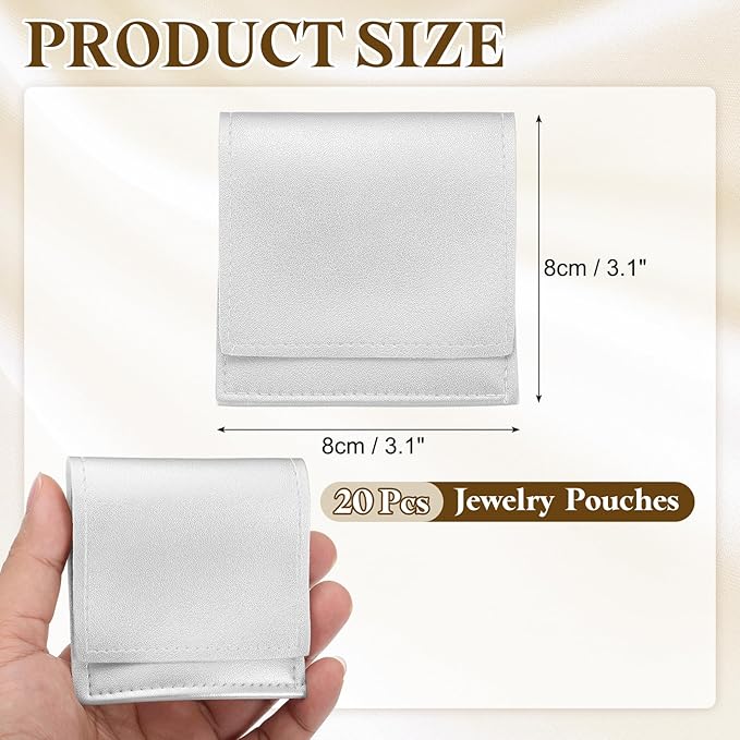 PATIKIL 20 Pack PU Leather Jewelry Pouch, 3" x 3" Envelope Style Jewelry Pouches for Bracelets Necklaces Earrings Rings, Small Luxury Bags for Wedding Candy Gift Storage, Silver