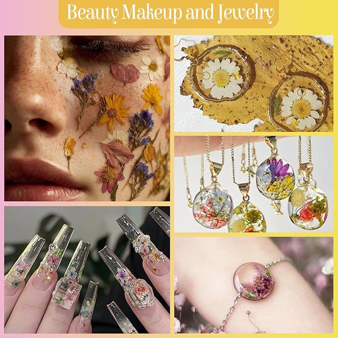 85Pcs Colorful Pressed Flowers for Crafts, Natural Dried Flowers for Crafts Real Dried Pressed Flowers Dry Leaves for Resin, DIY Art, Scrapbook, Nails Decor, Jewelry, Candle & Soap Making, w/ Tweezer