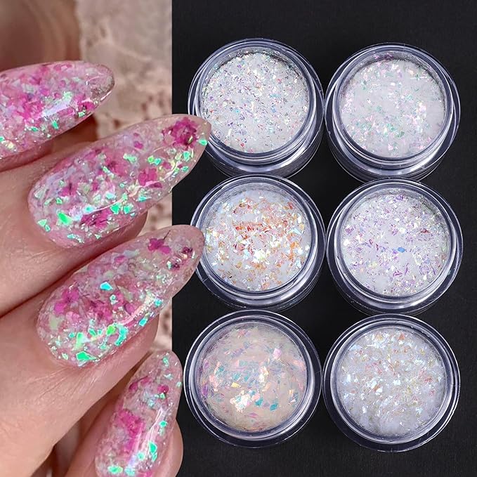 6 Boxes Irregular Chameleon Flakes Nail Glitter Chunky Glitter Aurora Opal Holographic Nail Sequins Mermaid Confetti Color Nail Foil Flakes Manicure Decoration Manicure DIY Designs for Nails Art