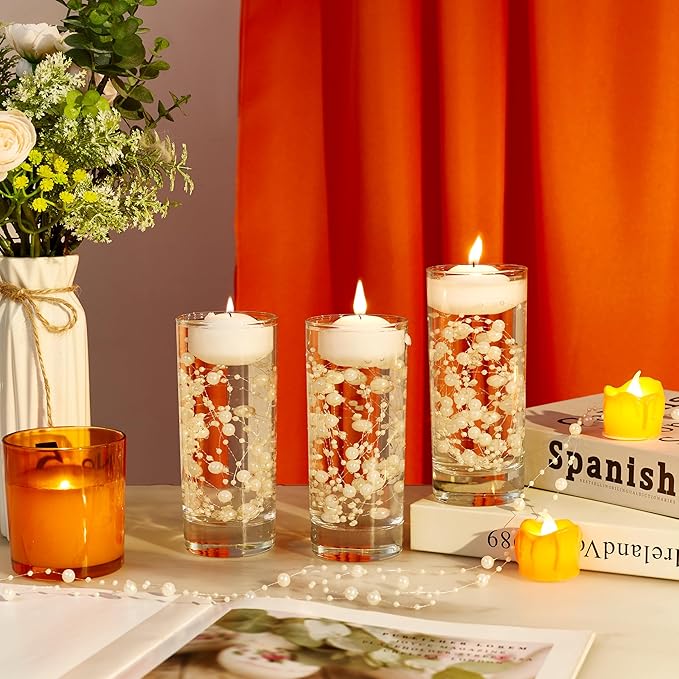 LAIDANLA 30 Pcs Light Gold Artificial Floating Pearls for Vases Faux Pearl Beads String for Garland Vase Filler Floating Candle Wedding Anniversary Birthday Party Table Centerpiece Vases Decor