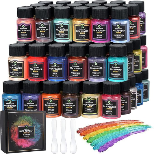 Smalltongue Mica Powder for Epoxy Resin, 72 Colors, 0.35 oz(10g) Bottles Mica Glitter, Mica Pigment for Lip Gloss, Soap Making, Bath Bomb, Art Crafts, Resin Dye, Nails