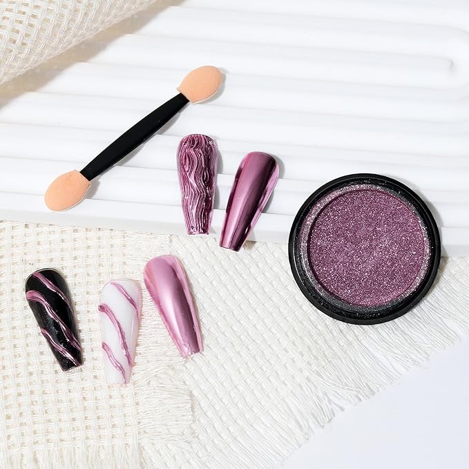 Artdone Chrome Nail Powder, Rose Gold Pink Iridescent Aurora Powder Metallic Mirror Effect Pigment Pearlescent Mermaid Pigment Pearl Glitter Dust Kit, Nail Art Decoration, Resin Craft