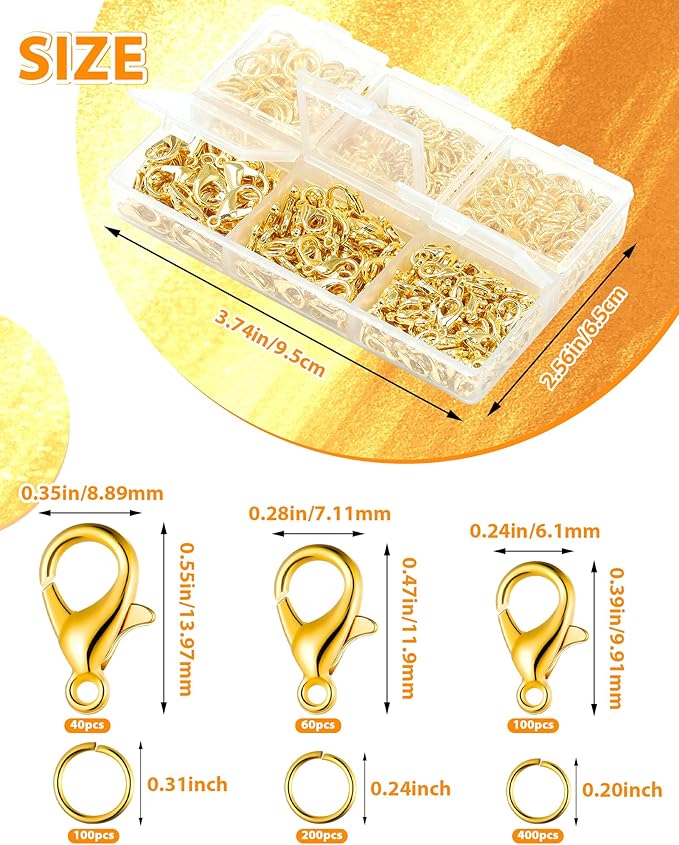 900PCS FIVEIZERO Lobster Claw Clasps and Jump Rings Set - Gold Jewelry Clasps for Necklace, Bracelet, Keychains, and DIY Jewelry Making Supplies