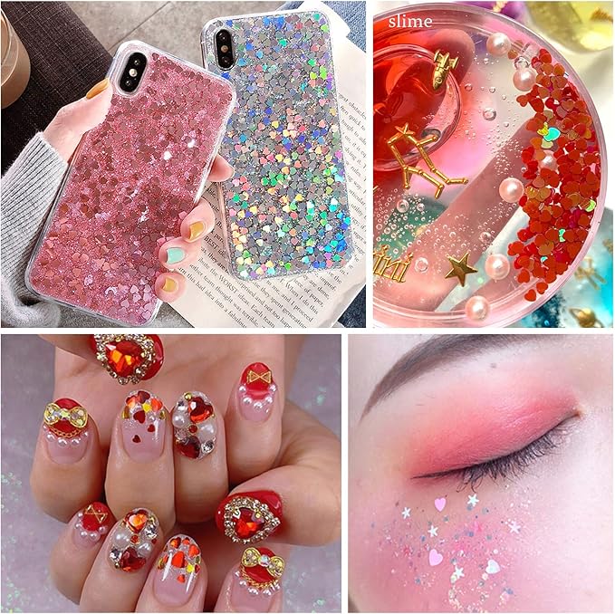 36 Colors Heart Glitter Nail Art Sequins, EBANKU Holographic Heart Shaped Nail Sequin Laser Heart Nail Flake Glitter Decals for Valentine's Day Face Eyes Nail Decoration DIY Craft (3 Boxes)