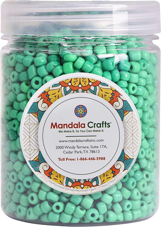 Mandala Crafts 4mm 6/0 Small Glass Seed Beads for Jewelry Making, 2500 Opaque Turquoise Tiny Mini Glass Beads for Waist Chains and Sewing