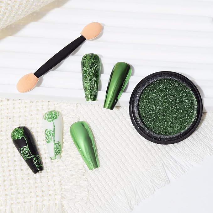 Artdone Chrome Nail Powder, Dark Green Iridescent Aurora Powder Metallic Mirror Effect Pigment Pearlescent Mermaid Pigment Pearl Glitter Dust Kit, Nail Art Decoration, Resin Craft