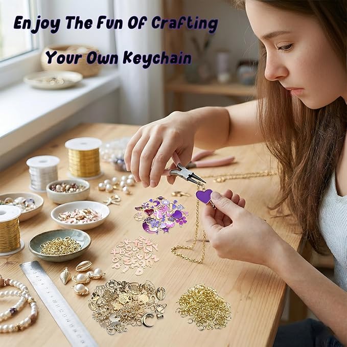 Molybdix 395Pcs Charms Keychain Making Kit—Including 24 Keychains Clips 30 Extender Chain 138 Charms, Key Ring Jewelry Plie, DIY Bag Charm & Making Keychains Jewelry Kit