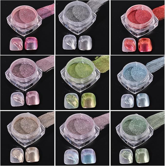Metallic Chrome Nail Powder Kits 21 Jars Fantasy Mirror Nail Art Glitter Magic Chrome Effect Elegant Gold Pink Green Rubbing Pigment DIY Decoration for Gel Polish Nails Supplies