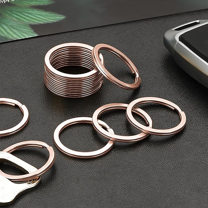Gkeygo Key Rings, 12 pcs Stainless Steel Key Ring for Keychains, 1inch Flat Split Keychain Ring for Car Keys Dog Ring Tag Lanyards Home School Office DIY, Rose Gold