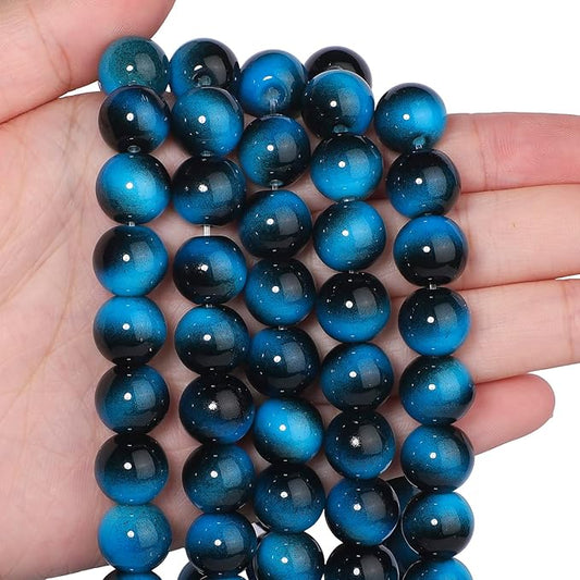 Song Xi 28PCS 12mm Blue Tiger Eye Gemstone Beads for Jewelry Making, Round Smooth Glass Beads for DIY Bracelet Necklace Earring Keychain, Arts and Crafts, for Christmas Wedding Birthday