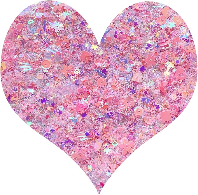 Heart Star Butterfly Craft Sequins Holographic Nail Glitte Confetti Shell Snowflakes Nail Art Holographic Glitter Nail Art Glitter Sequins for Women Girls Nail Decoration(Pink-50G)