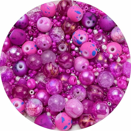 Assorted Glass Resin Beads Multi Size Colors Smooth Cracked Gravel Millet Spacer Beads for Bracelets Necklace Earring DIY Jewelry Making Craft(Rose Red Series)