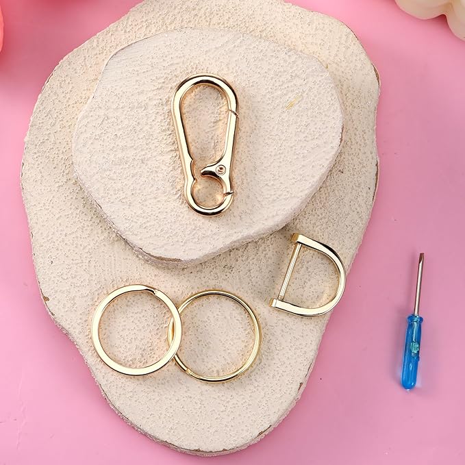 InnoHHustle 13 Pcs Key Chain Making Kit, Keychains Clips with Key Ring, Keys Ring Bulk, D Rings with Screwdriver for Home Car Keys, Crafts DIY Projects, Jewelry Making Supplies (Gold)