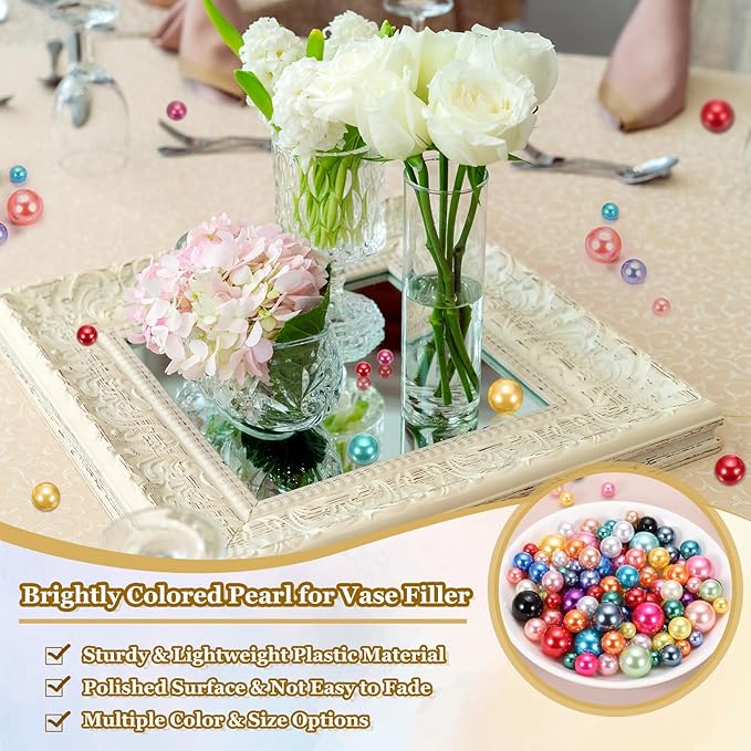 MECCANIXITY 150 Pcs Pearl Bead for Vase Filler, 20/14/10mm Faux Pearl Floating Beads Makeup NO Hole for Candles Centerpieces Table Scatter Wedding Home Decoration(Rose Gold)