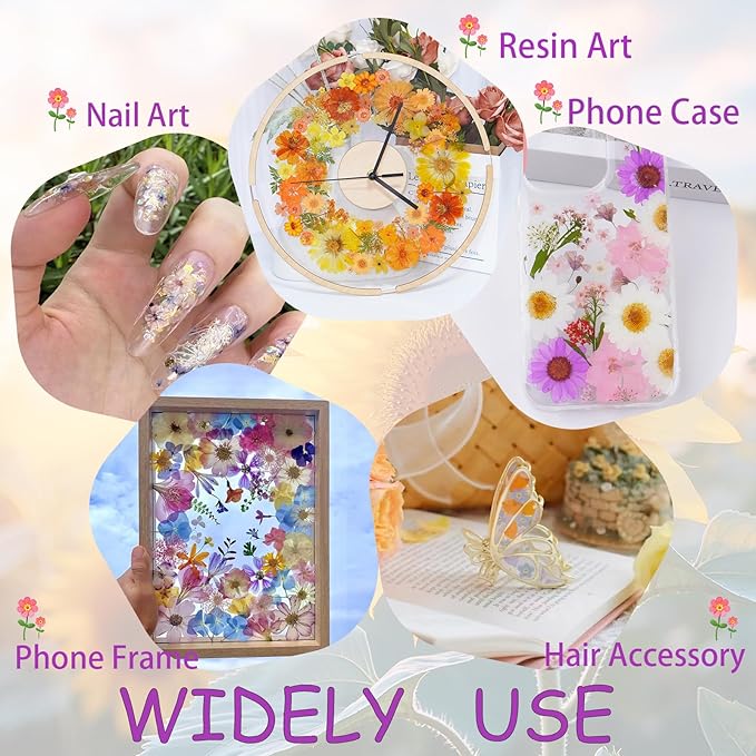 110Pcs Purple Dried Pressed Flowers for Crafts,Xinxinran Dry Flower Kit for Resin Molds,Epoxy Resin Accessories,Bookmark,Nails, Jewelry Molds,Candle Making Supplies,Soap,Frame