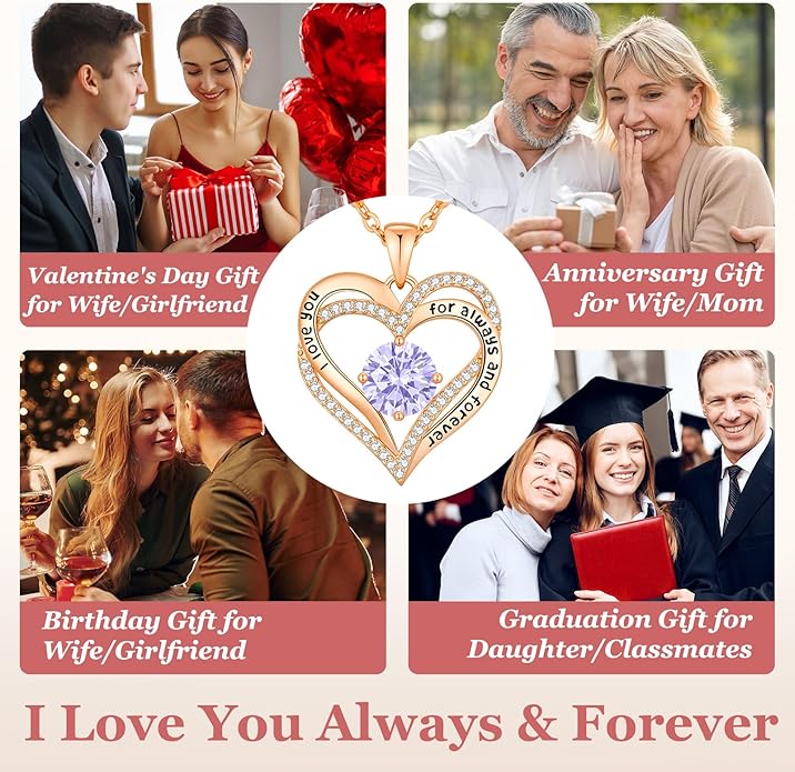 CDE Valentine's Day Gift Forever Love Heart Necklaces for Women, Wedding Anniversary, Birthday Mothers Christmas Day Gifts for Mom, Mother, Wife, S925 Silver Jewelry with Birthstone Pendant