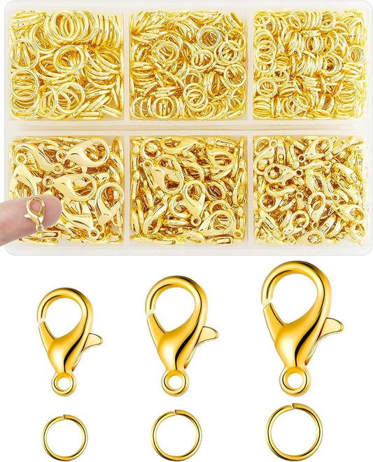 900PCS FIVEIZERO Lobster Claw Clasps and Jump Rings Set - Gold Jewelry Clasps for Necklace, Bracelet, Keychains, and DIY Jewelry Making Supplies