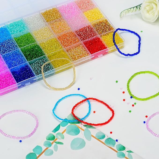 Vtssvow 3mm Glass Seed Beads for Bracelets Making, 28 Colors 11000pcs Friendship Bracelet Making Kit, Small Glass Beads for Jewelry Making (Mix 28 Color, Color Lined)