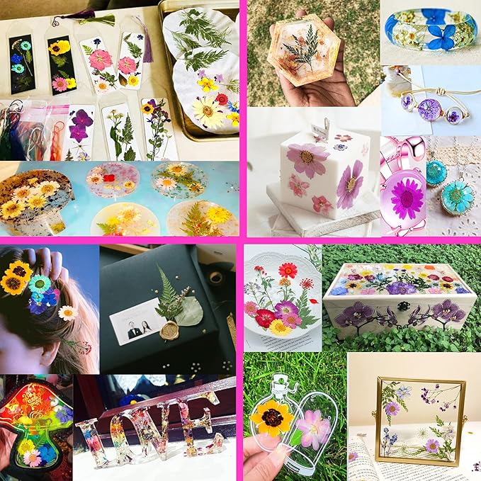 CONVELIFE Dried Flowers , 72pcs Natural Pressed Flowers and Leaves with Tweezers, Pressed Flowers for Epoxy, Jewelry, Candles, Soap, Nail Production