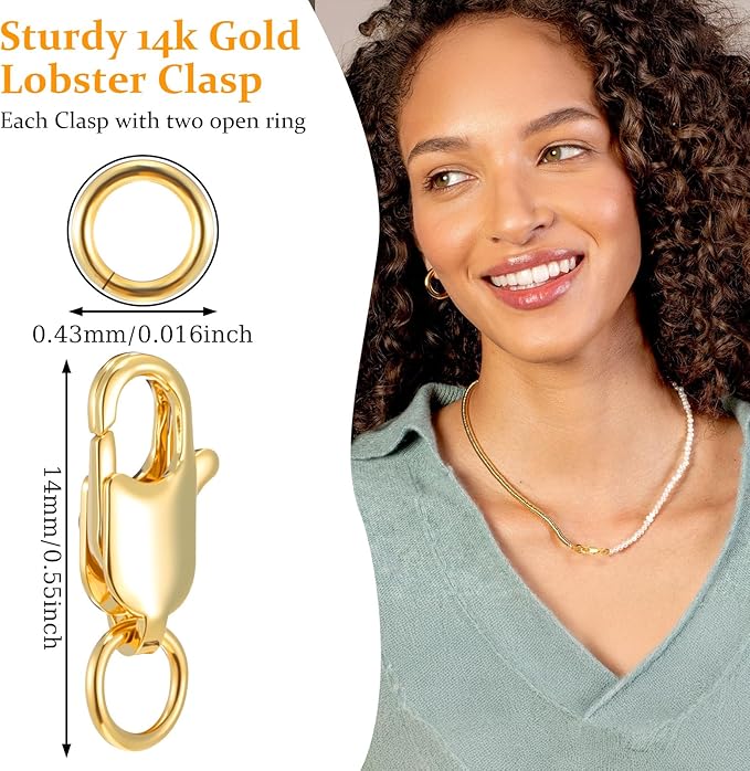 10 Pcs Lobster Claw Clasps, Gold Lobster Claw Clasp with Closed Jump Rings, 14K Gold Jewelry Making Clasps and Closures, 12mm (0.47inch)