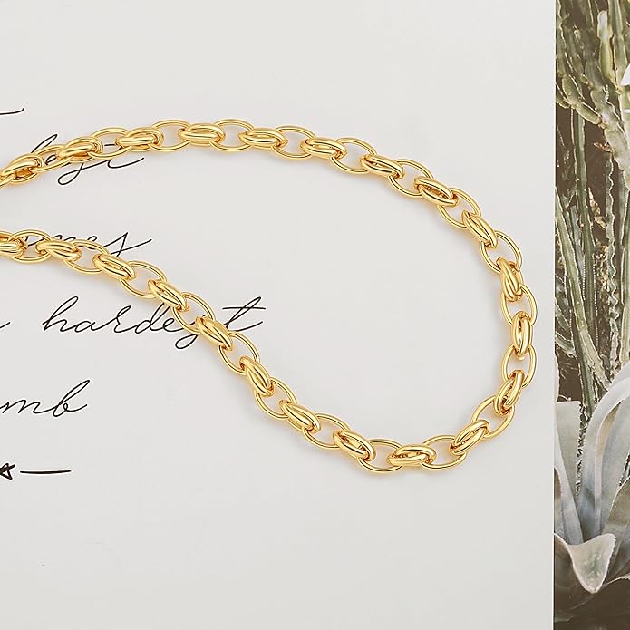 Aobei Pearl 18K Gold Plated Paperclip Chain Choker Satellite Chain Freshwater Cultured Biwa Pearl Pendant Necklace Dainty Jewelry for Women