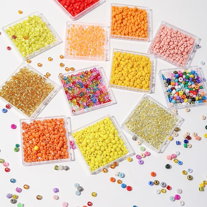 JOJOPLAY 11200pcs Glass Seed Beads for DIY Crafting Bracelet Necklace Embroidery Jewelry Making Supplies (3mm, 400pcs/Color, 28 Colors, Yellow Scheme)