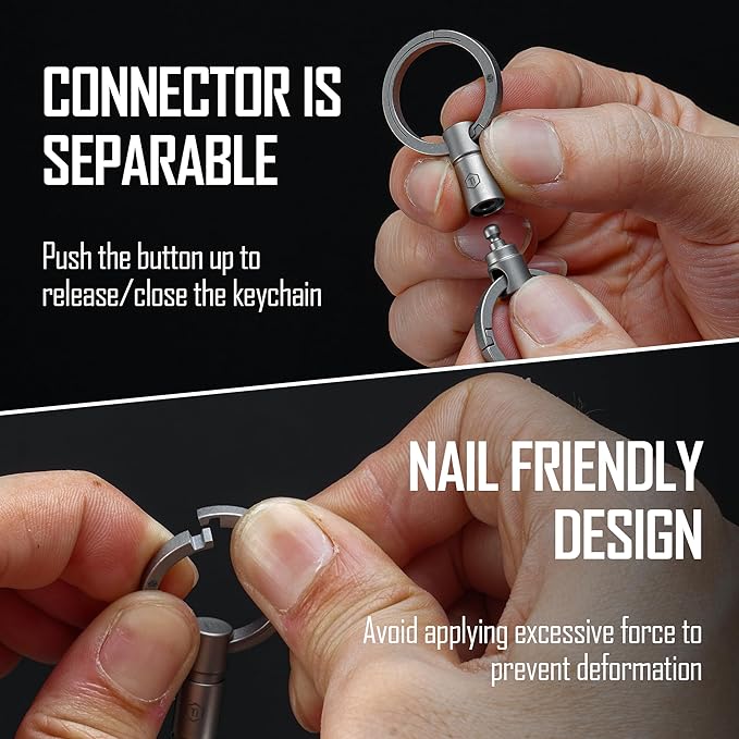 KeyUnity Detachable Key Ring Connector, Double-end Swivel Keychain Titanium Rotatable Key Organizer Linker for Carabine