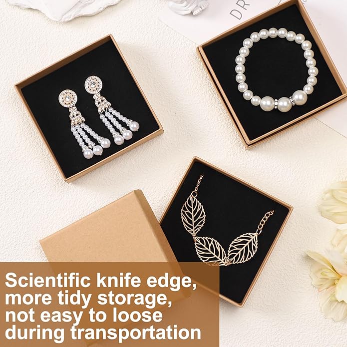 Tenceur 100 Pcs Valentines Jewelry Gift Boxes Bulk Kraft Jewelry Cardboard Box for Necklace Earring Bracelet Storage Package