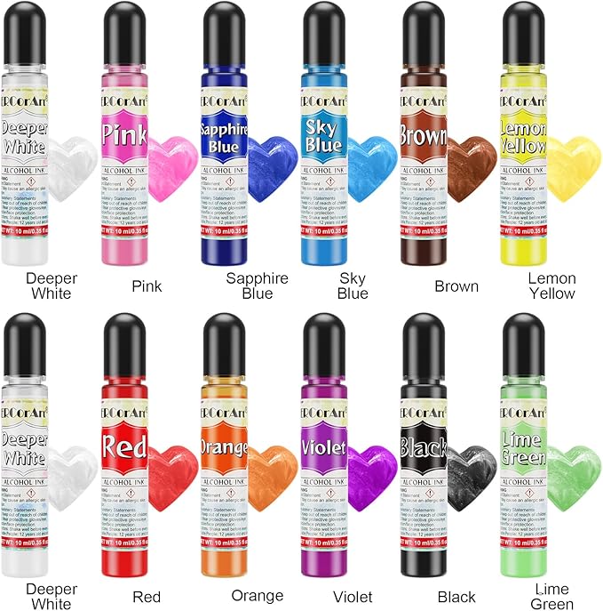 Alcohol Ink - 12 Vibrant Colors Alcohol Inks for Resin, Fast-Drying High Concentrated Resin Color Pigment for Epoxy Resin, Tumbler Making, Fluid Art Painting, Resin Art, Coaster - 0.35Fl oz
