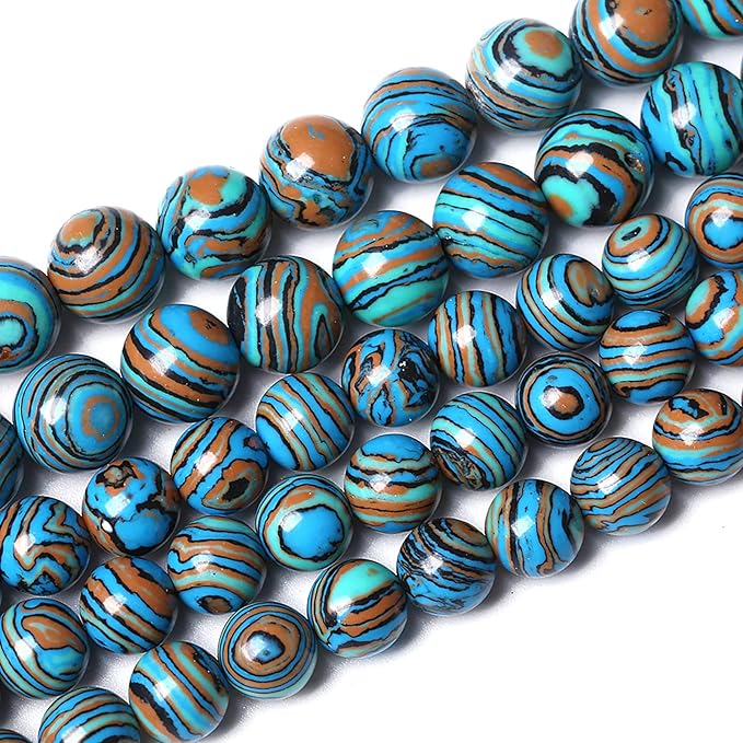 48PCS 8mm Natural Blue Malachite Stone Beads Round Loose Gemstone Beads for Jewelry Making DIY Bracelet Necklace 15 Inch,Energy Stone Healing Power
