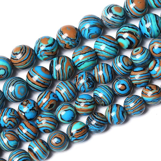 48PCS 8mm Natural Blue Malachite Stone Beads Round Loose Gemstone Beads for Jewelry Making DIY Bracelet Necklace 15 Inch,Energy Stone Healing Power