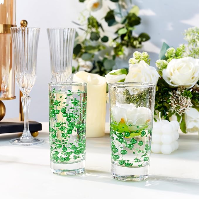 LAIDANLA 30 Pcs Green Artificial Floating Pearls for Vases Faux Pearl Beads String for Garland Vase Filler Floating Candle Wedding Holiday St. Patrick's Party Table Centerpiece Vases Decor