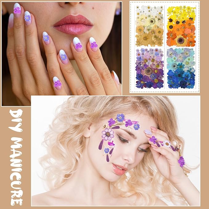 Nuanchu 200 Pcs Pressed Flowers Bulk Dried Flower for Craft Resin Mold Bookmark Scrapbooking Nail Cake White Orange Natural Pressed Dried Floral with Tweezer DIY Gift(Bright Color,Natural Style)