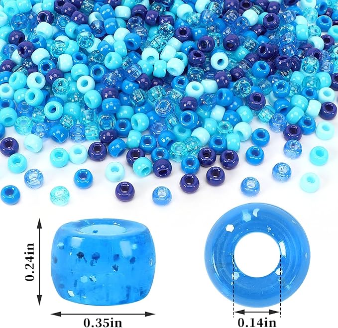 UPINS Blue Pony Beads, 1200Pcs Glitter Blue Pony Beads Bulk for Crafts Hair Hanukkah Friendship Winter Holiday Party Decoration Supplies
