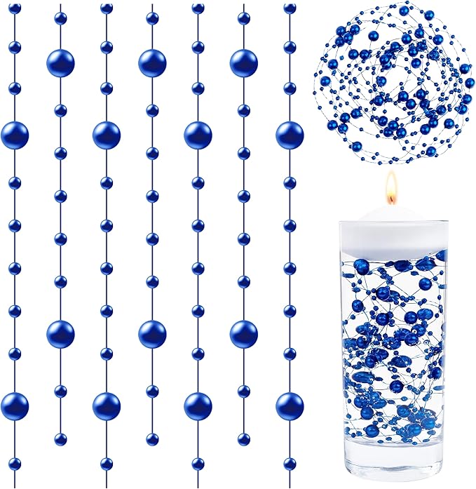 LAIDANLA 30 Pcs Blue Artificial Floating Pearls for Vases Faux Pearl Beads String for Garland Vase Filler Floating Candle Wedding Holiday Anniversary Birthday Party Table Centerpiece Vases Decor