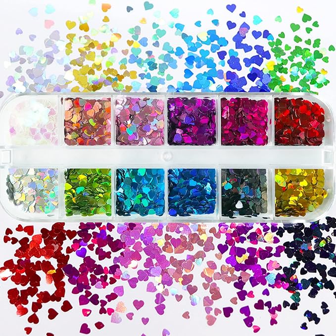 AddFavor 4 Boxes Nail Glitter Mixed Shaped Holographic Heart Star Nail Sequins Flakes Lash Decals for Nail Art Decoration/False Eyelash Decor
